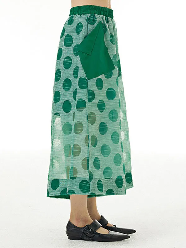 Gauze Polka-Dot See-Through Cropped False Two Casual Pants Bottoms