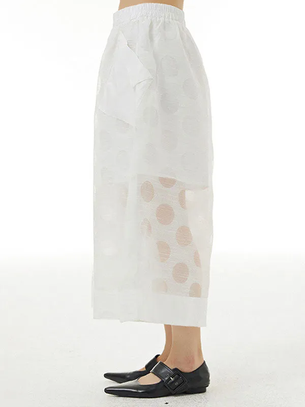 Gauze Polka-Dot See-Through Cropped False Two Casual Pants Bottoms