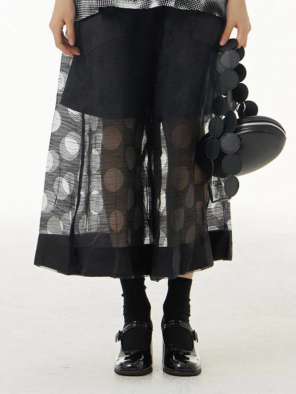 Gauze Polka-Dot See-Through Cropped False Two Casual Pants Bottoms