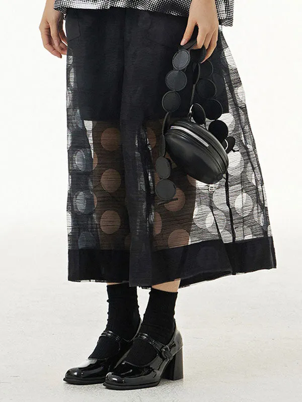 Gauze Polka-Dot See-Through Cropped False Two Casual Pants Bottoms