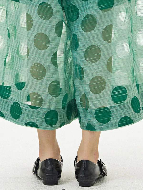 Gauze Polka-Dot See-Through Cropped False Two Casual Pants Bottoms