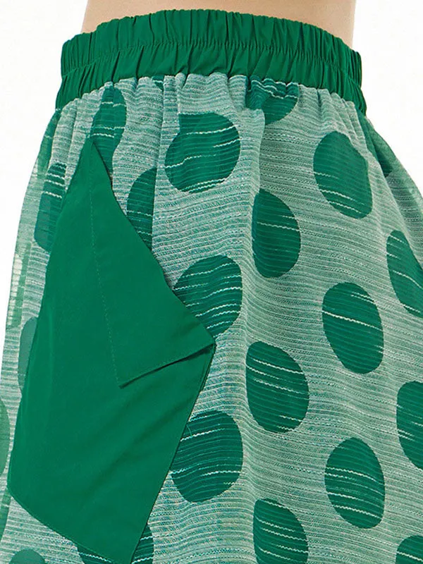 Gauze Polka-Dot See-Through Cropped False Two Casual Pants Bottoms