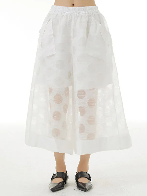 Gauze Polka-Dot See-Through Cropped False Two Casual Pants Bottoms