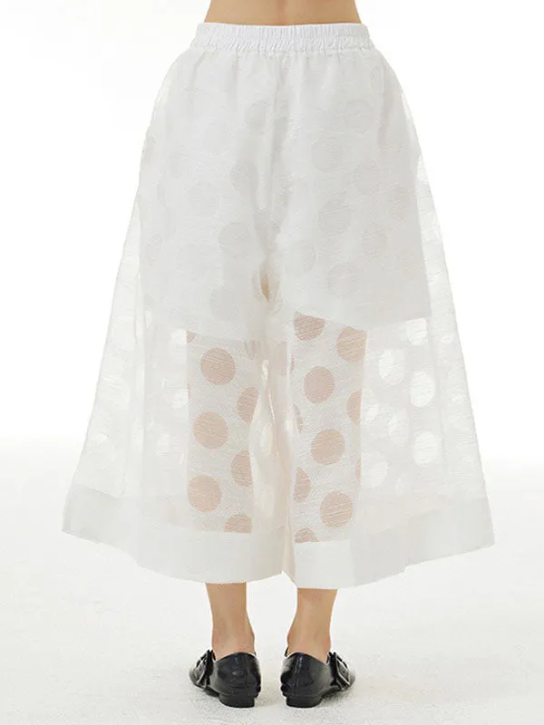 Gauze Polka-Dot See-Through Cropped False Two Casual Pants Bottoms
