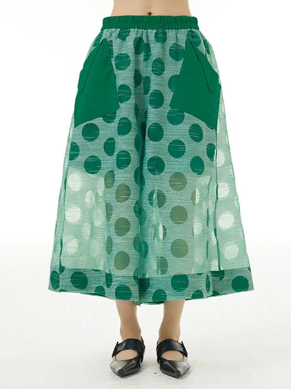 Gauze Polka-Dot See-Through Cropped False Two Casual Pants Bottoms