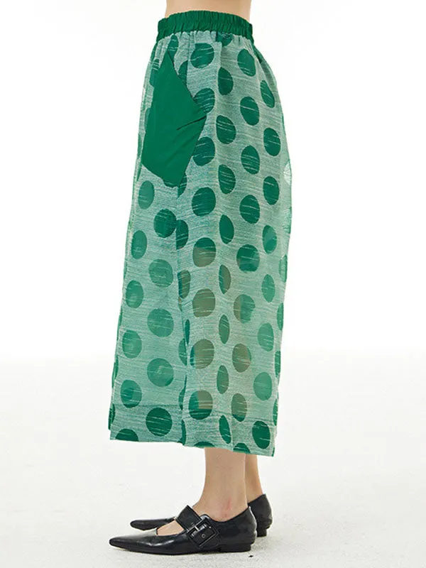 Gauze Polka-Dot See-Through Cropped False Two Casual Pants Bottoms
