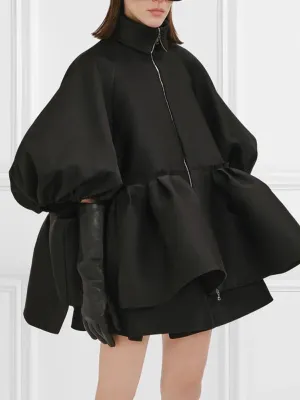 Half Puff Sleeves Loose Falbala Zipper High-Neck Jackets Outerwear