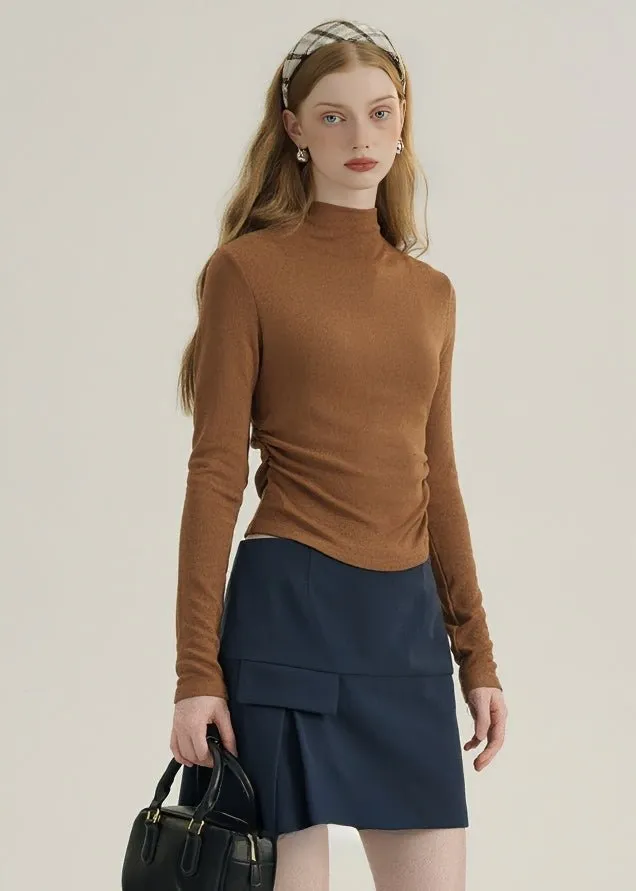 HALF TURTLENECK GATHERED KNIT TOPS