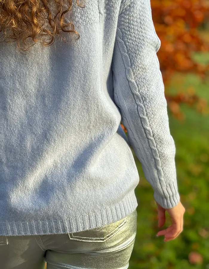 Harley Merino & Cashmere Cable Sweater in Ice Blue