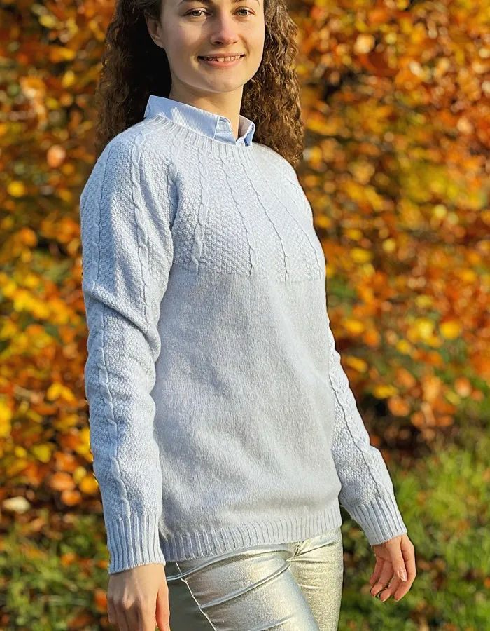 Harley Merino & Cashmere Cable Sweater in Ice Blue