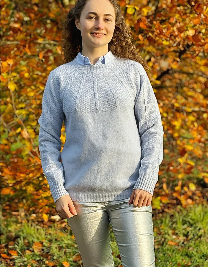 Harley Merino & Cashmere Cable Sweater in Ice Blue