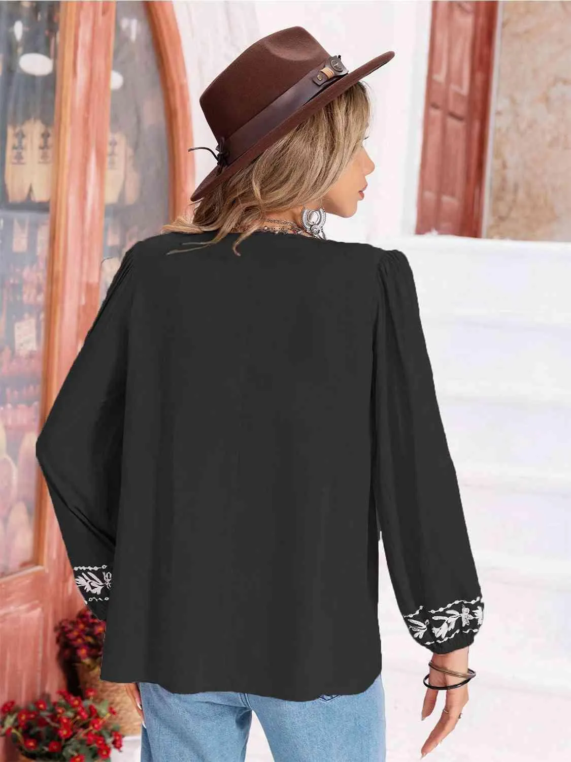 Hayden Floral Tie Neck Balloon Sleeve Blouse