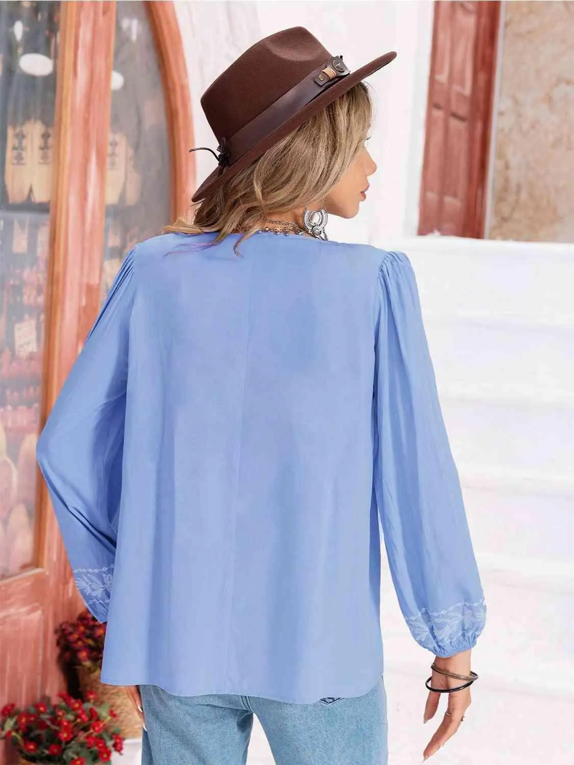 Hayden Floral Tie Neck Balloon Sleeve Blouse