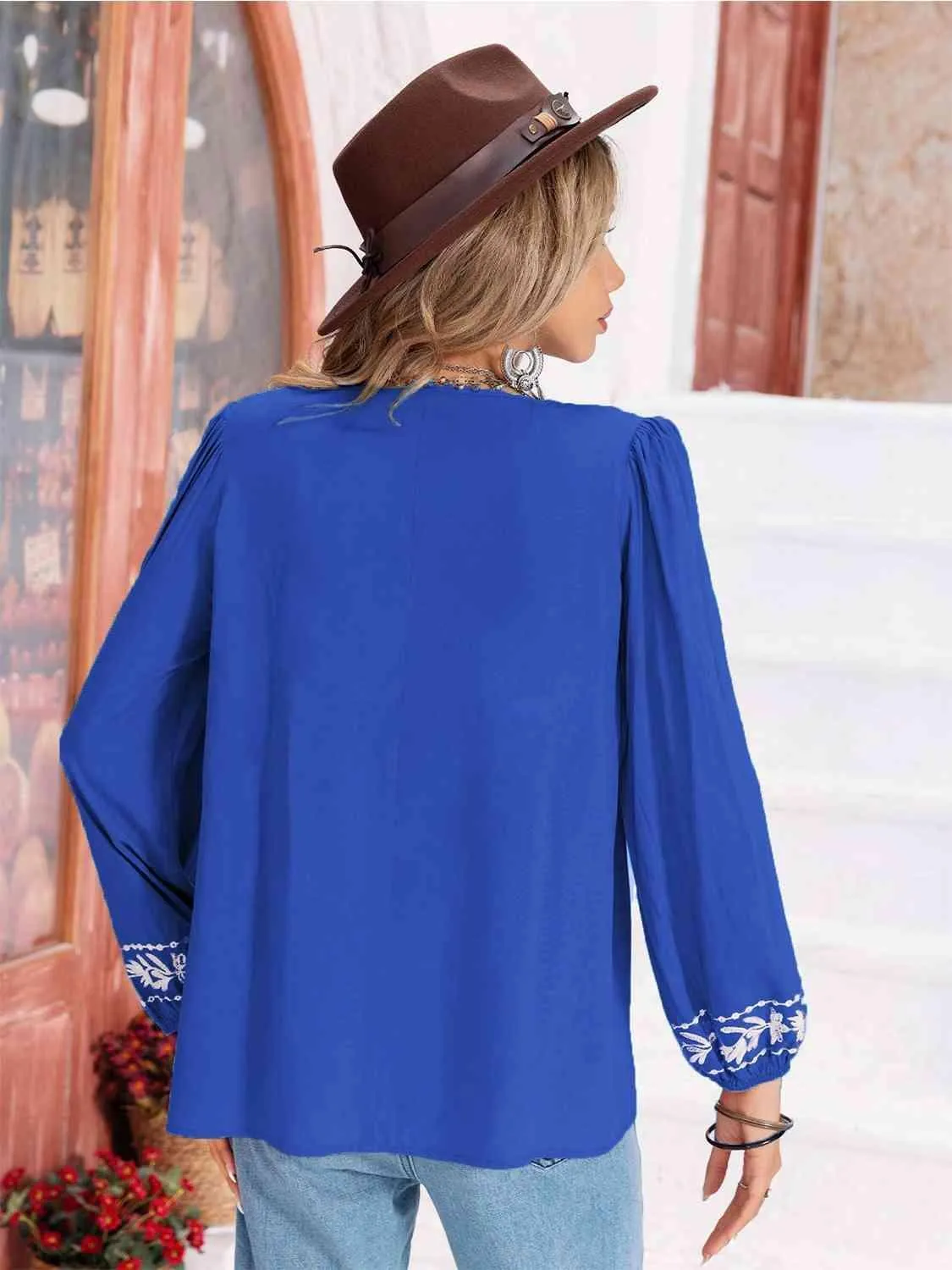 Hayden Floral Tie Neck Balloon Sleeve Blouse