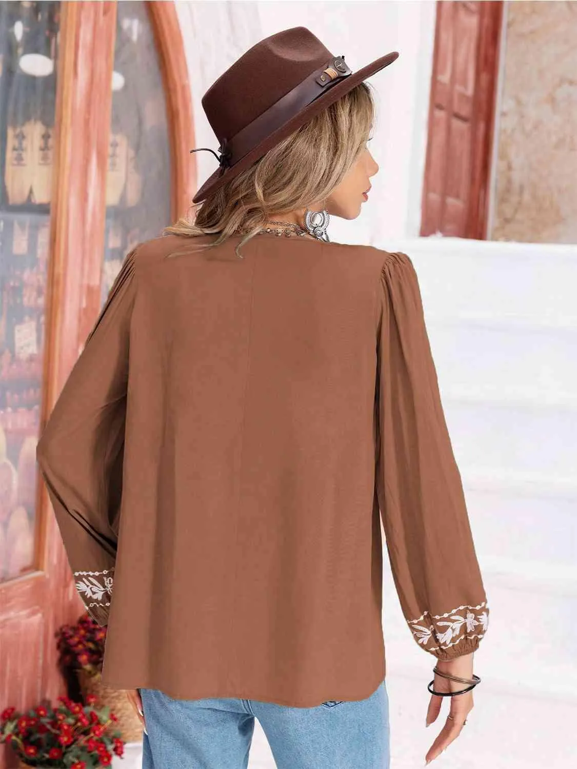 Hayden Floral Tie Neck Balloon Sleeve Blouse