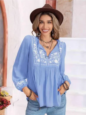 Hayden Floral Tie Neck Balloon Sleeve Blouse