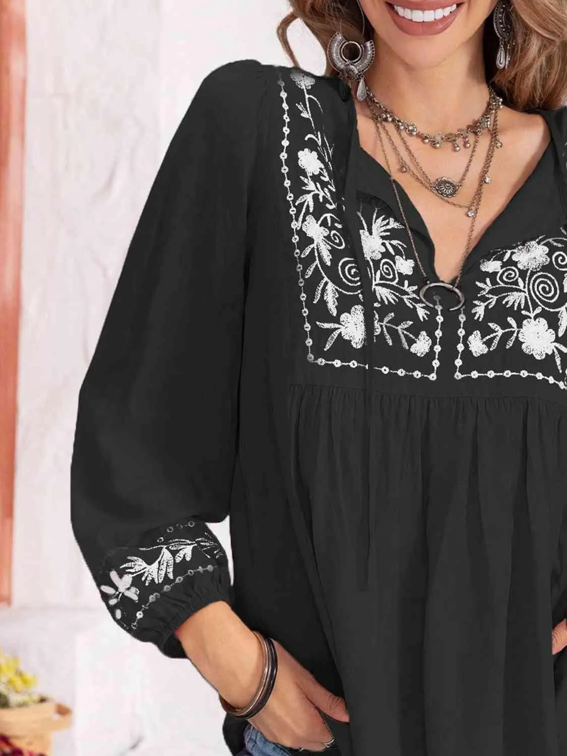 Hayden Floral Tie Neck Balloon Sleeve Blouse