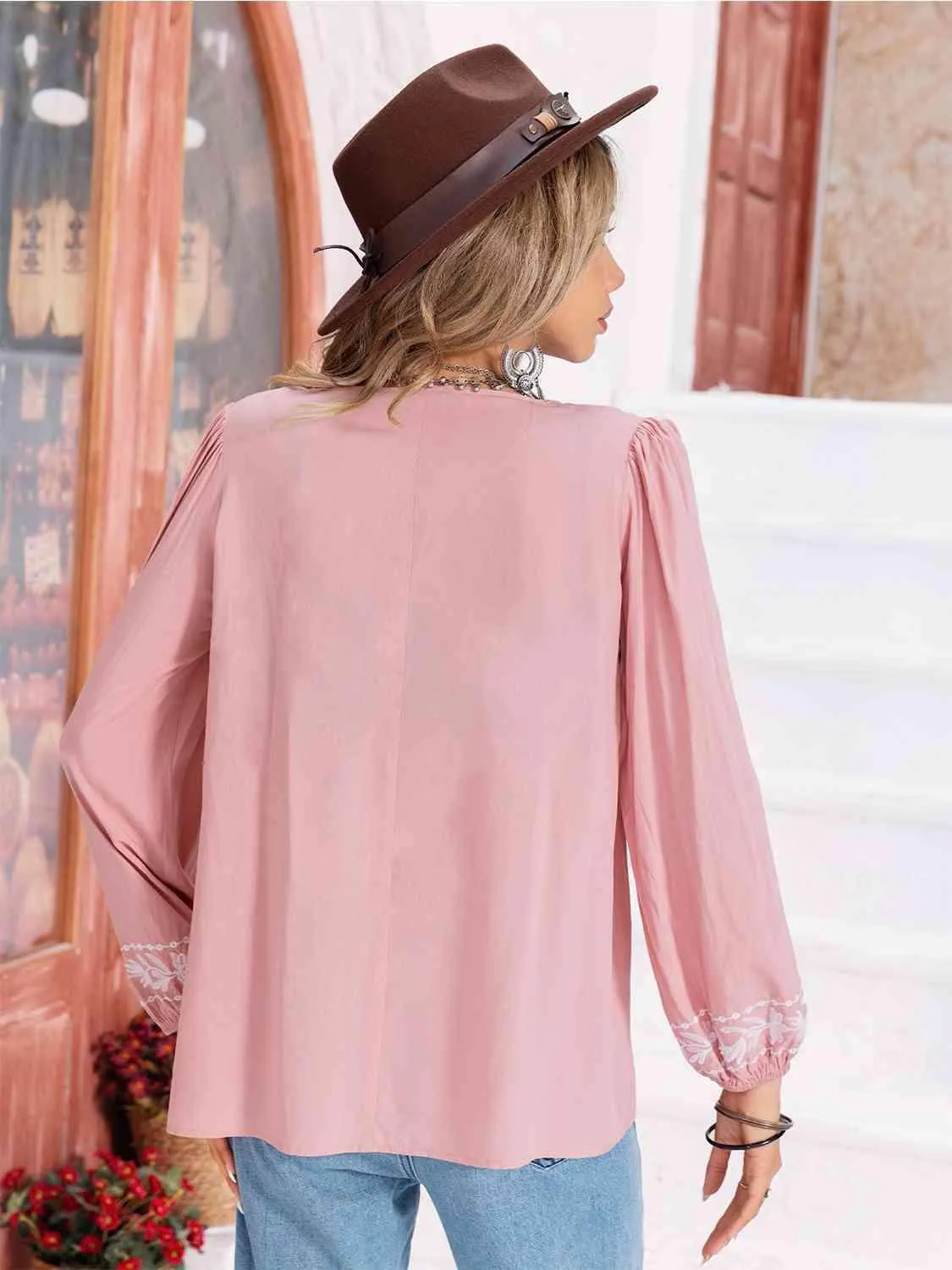 Hayden Floral Tie Neck Balloon Sleeve Blouse