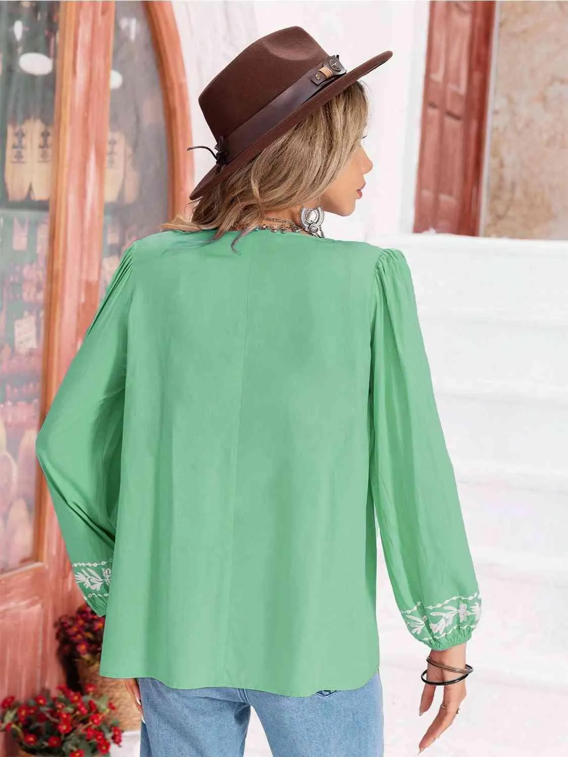 Hayden Floral Tie Neck Balloon Sleeve Blouse