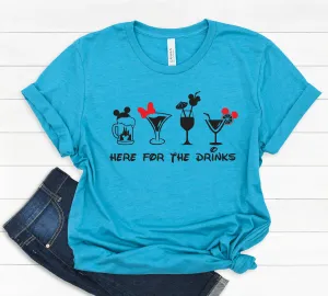 Here for the Drinks Adult Unisex T Shirt- Disney Trip Matching Shirts - Family Vacation Shirts - Minnie Bar
