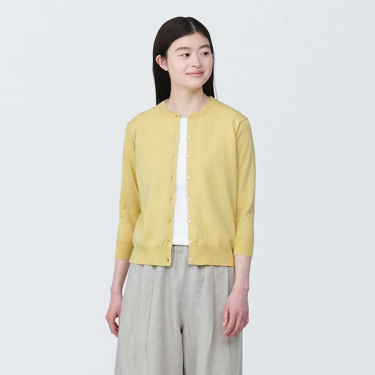 High Twisted Crewneck 3/4 Sleeve Cardigan