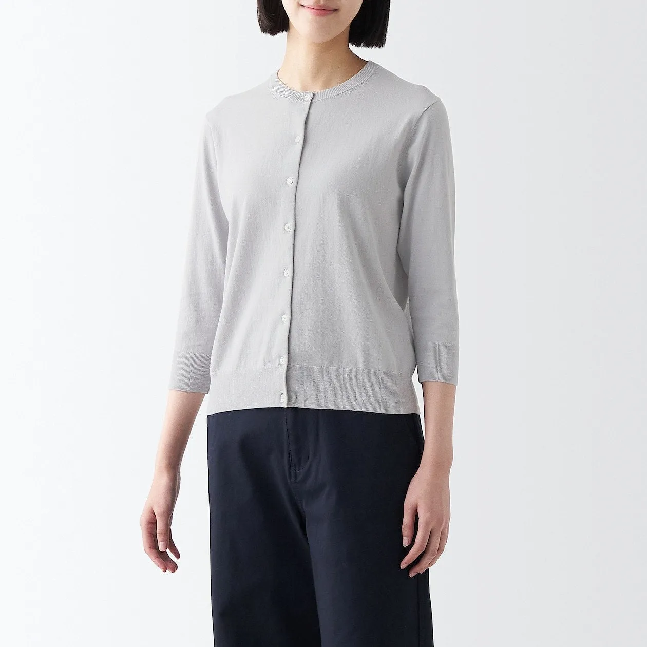 High Twisted Crewneck 3/4 Sleeve Cardigan
