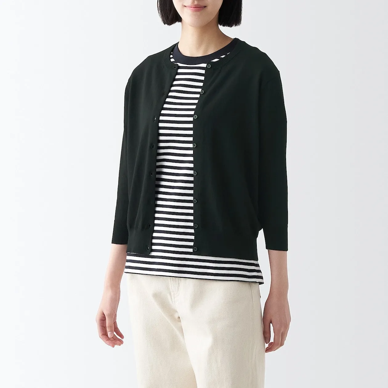 High Twisted Crewneck 3/4 Sleeve Cardigan