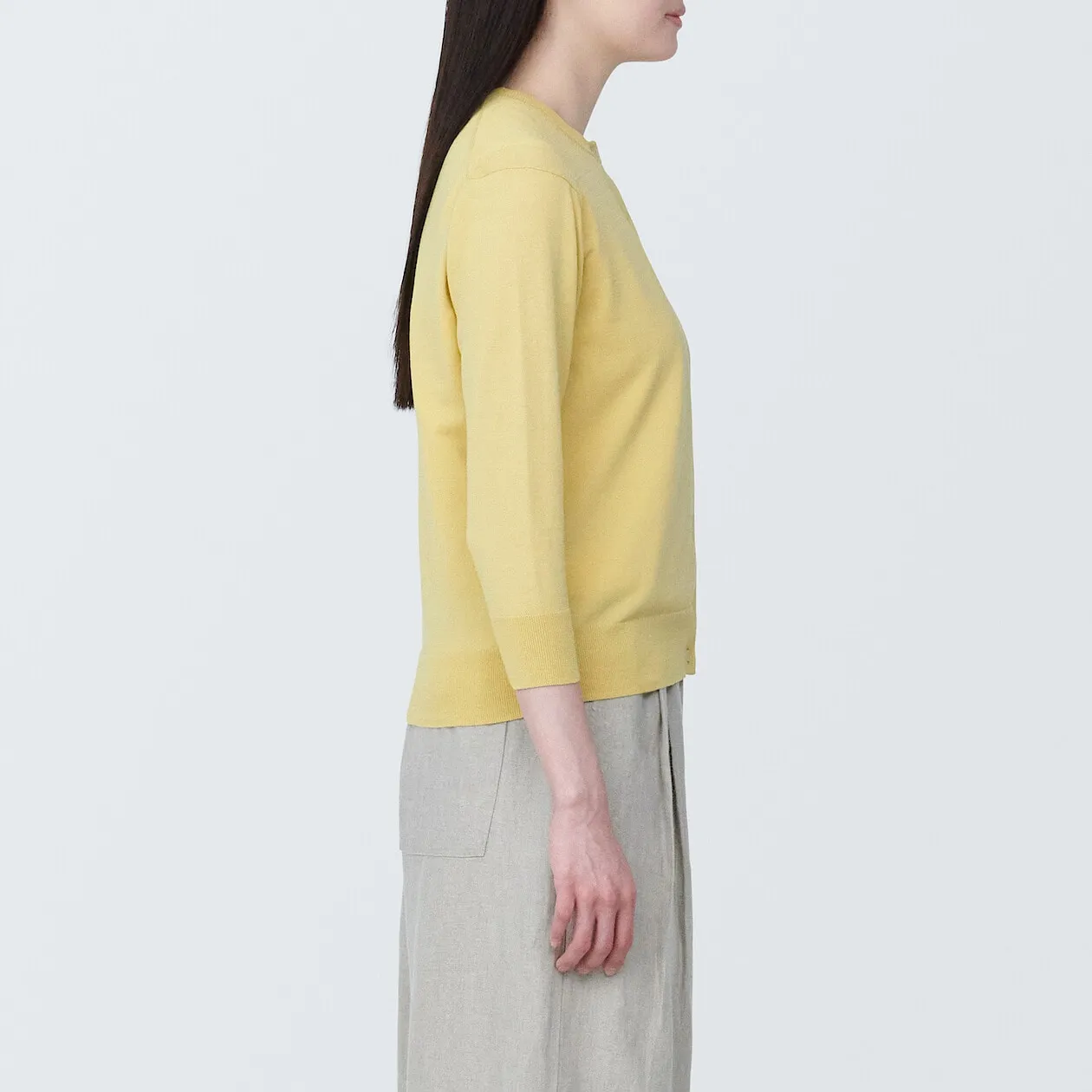High Twisted Crewneck 3/4 Sleeve Cardigan