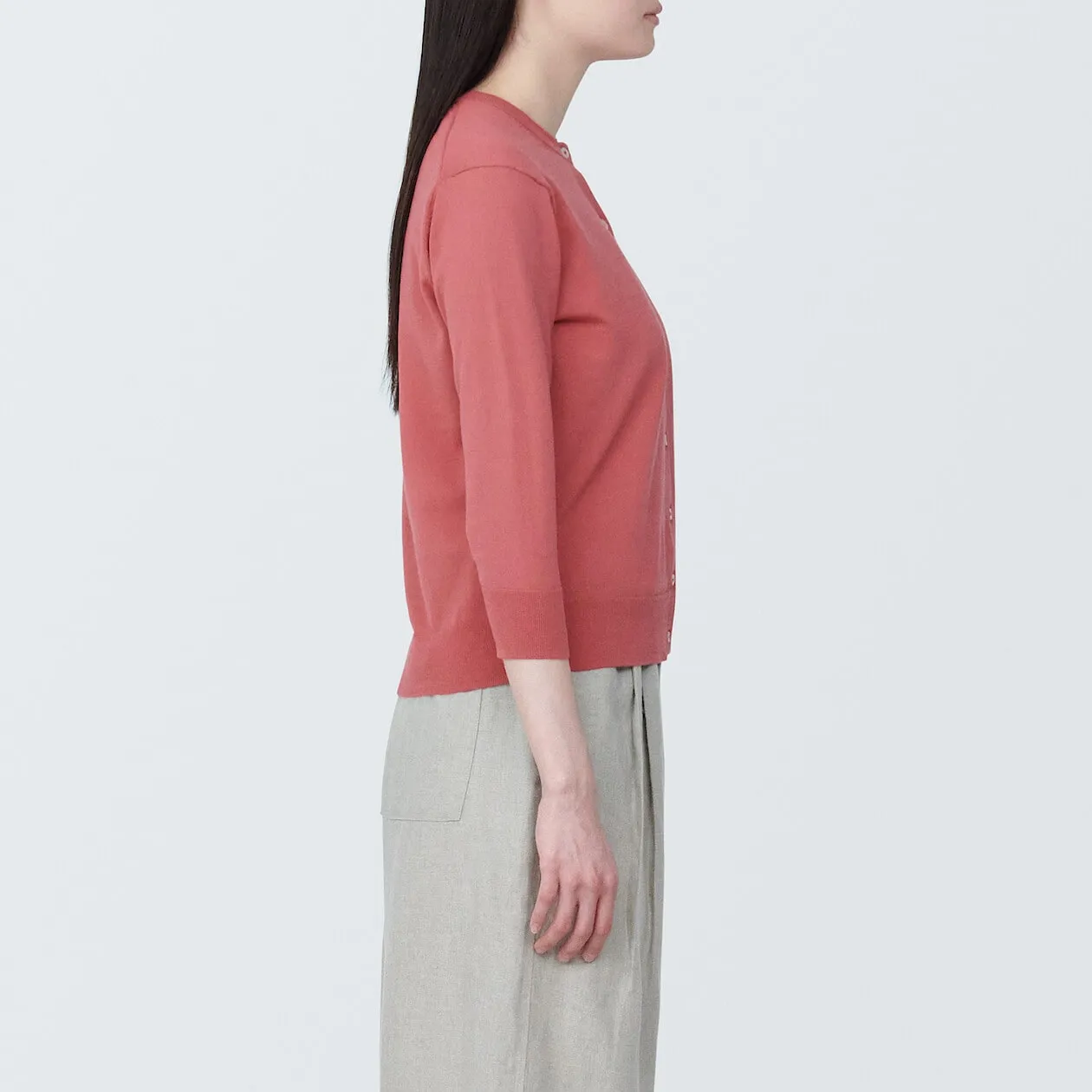 High Twisted Crewneck 3/4 Sleeve Cardigan