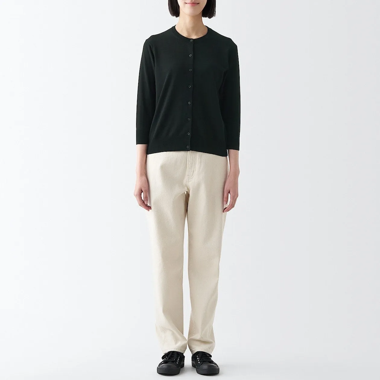 High Twisted Crewneck 3/4 Sleeve Cardigan