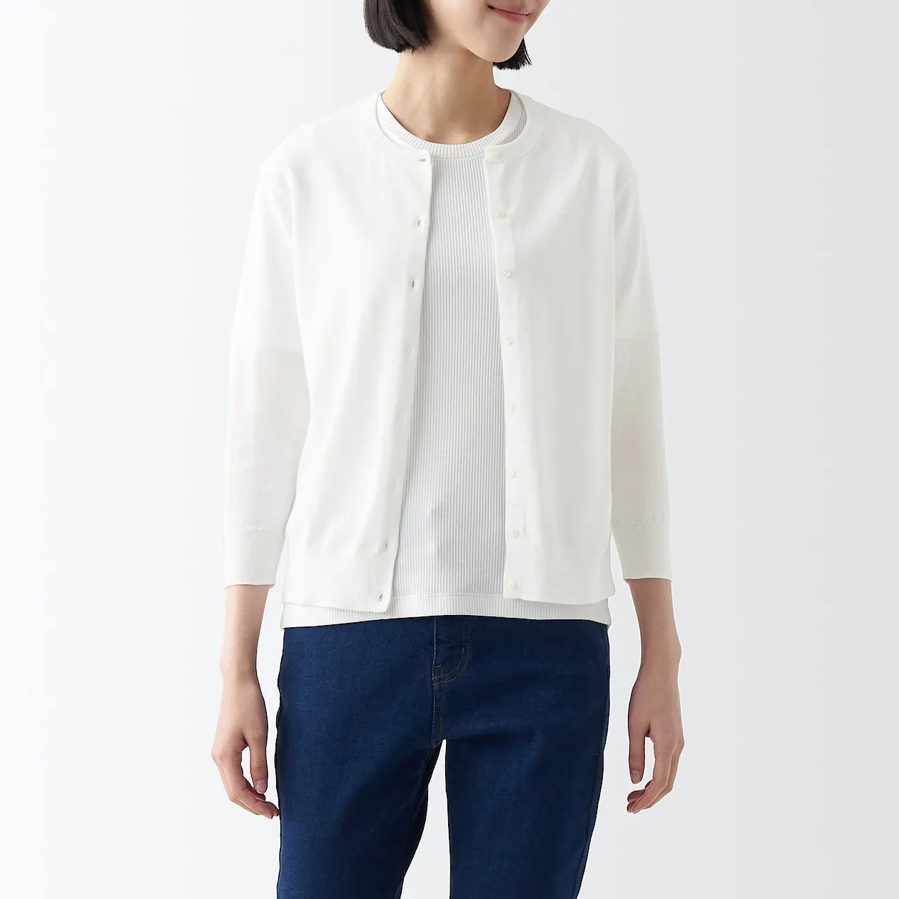High Twisted Crewneck 3/4 Sleeve Cardigan