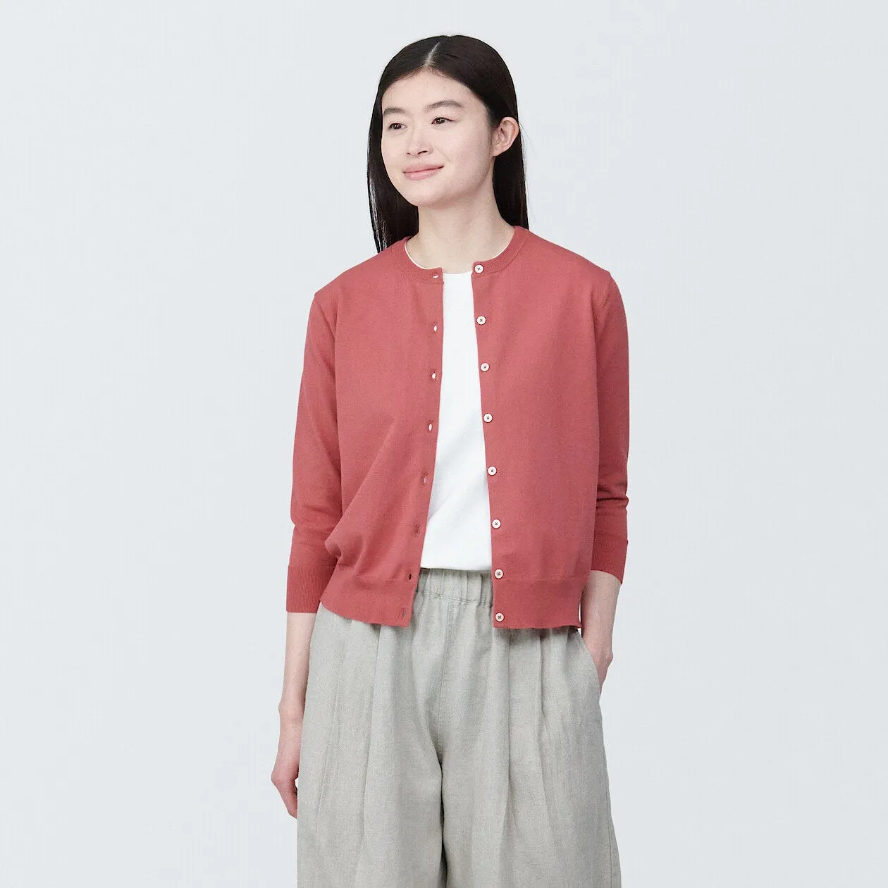 High Twisted Crewneck 3/4 Sleeve Cardigan