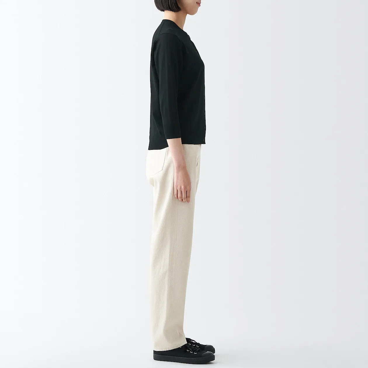 High Twisted Crewneck 3/4 Sleeve Cardigan