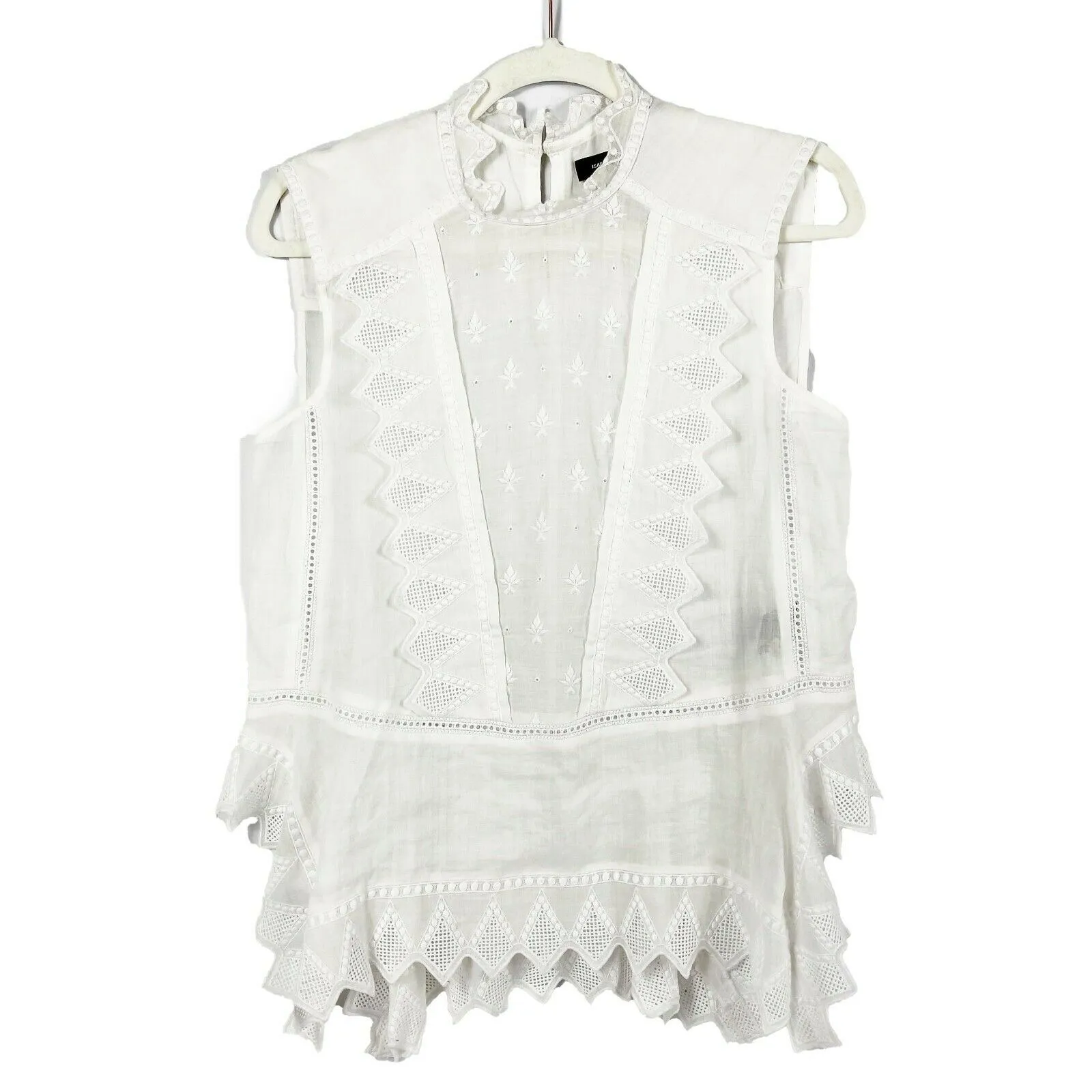 Isabel Marant - 18 Nust White High-Neck Sleeveless Embroidered Blouse - 34 US XS