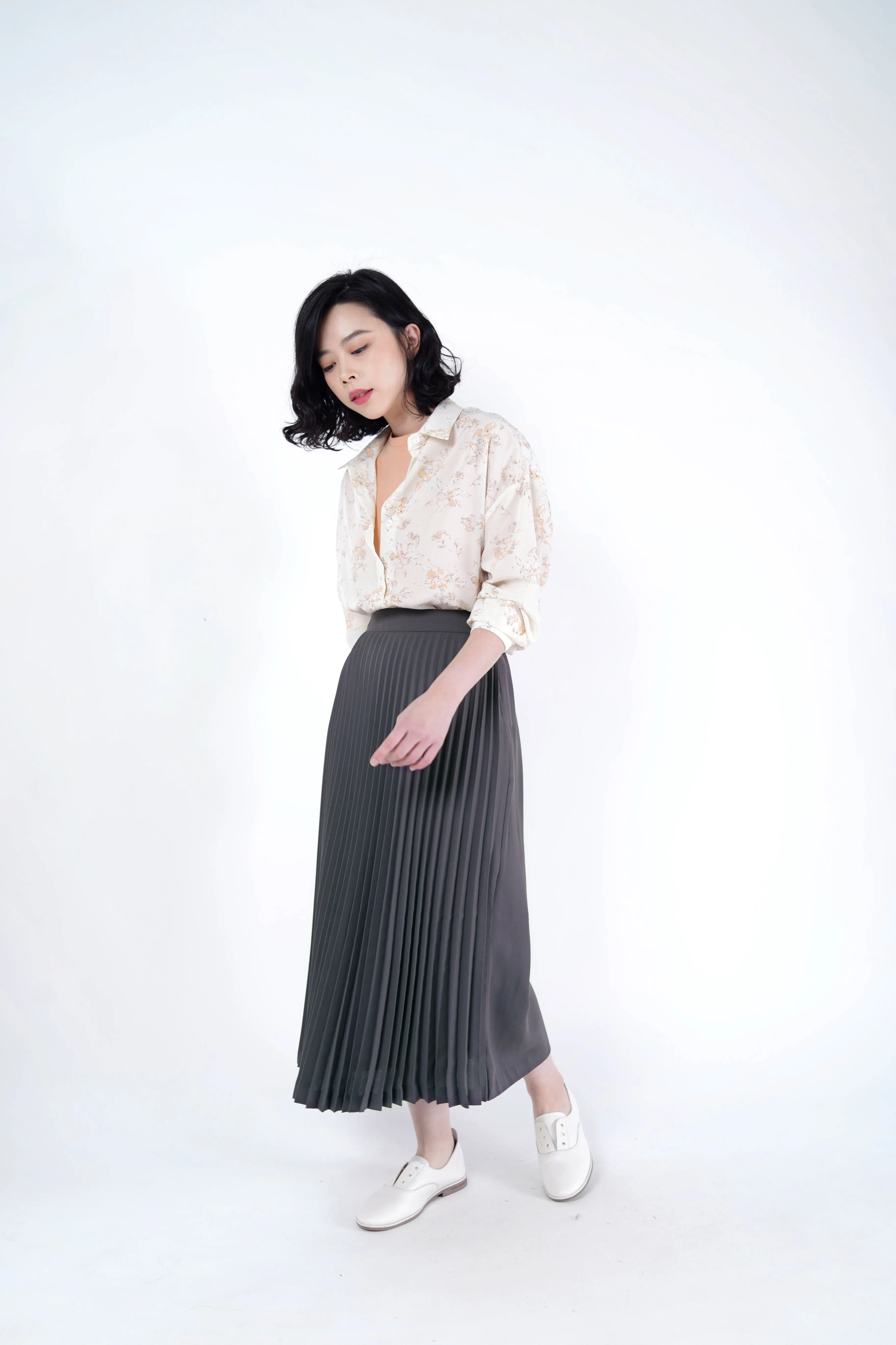 Ivory spring shirt satin blouse