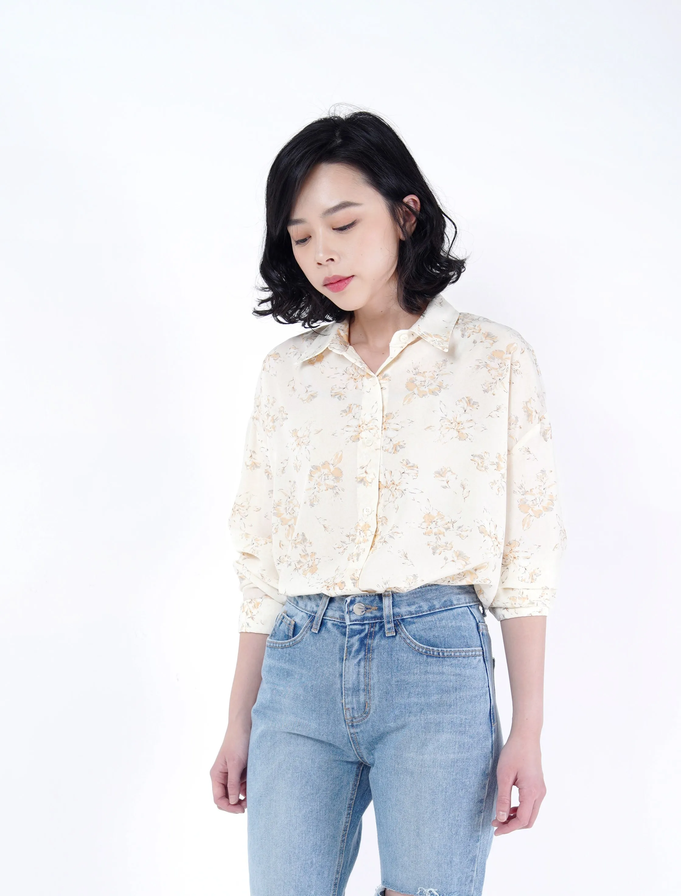 Ivory spring shirt satin blouse