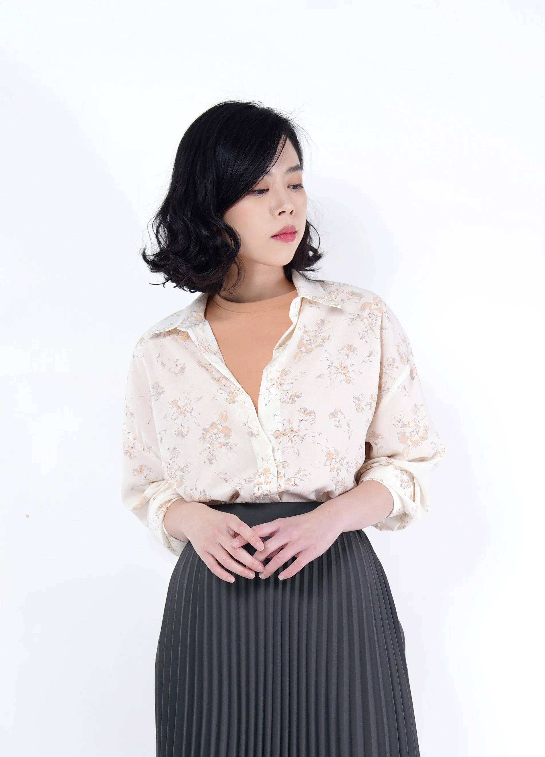 Ivory spring shirt satin blouse