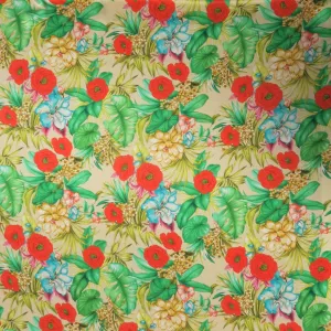 Ivory with Red and Gold Florals Printed Silk Charmeuse Fabric