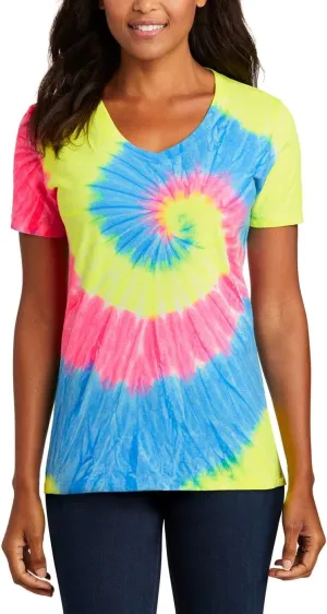 JustBlanks Womens Short Sleeves T-Shirts 100% Cotton Tie-Dye V-Neck Tee