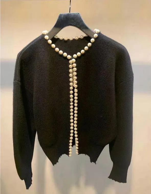 Lady Look Soft Wool Cashmere Cardigan with Pearls buttons