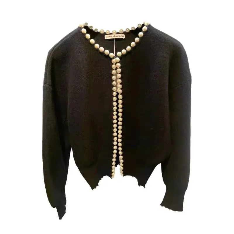 Lady Look Soft Wool Cashmere Cardigan with Pearls buttons
