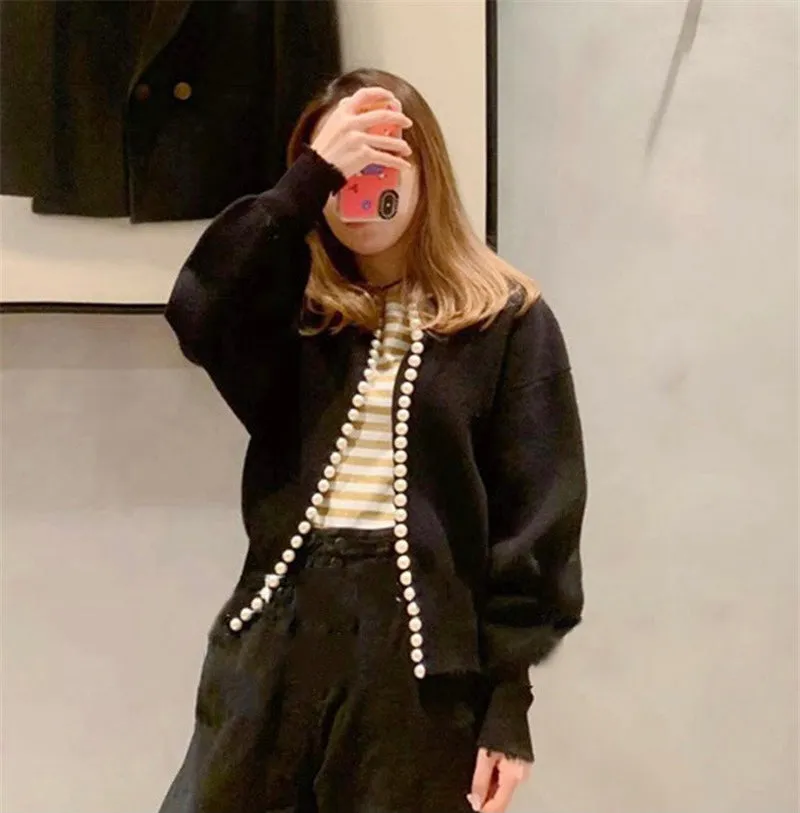 Lady Look Soft Wool Cashmere Cardigan with Pearls buttons