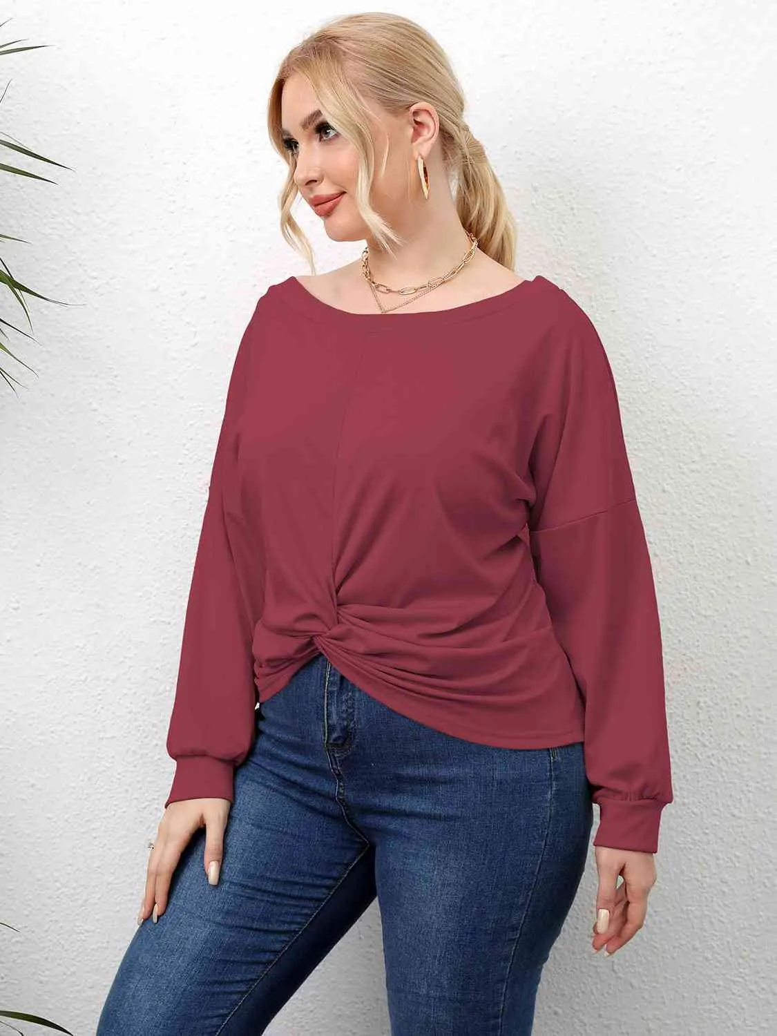 L.NY Plus Size Twisted Drop Shoulder T-Shirt