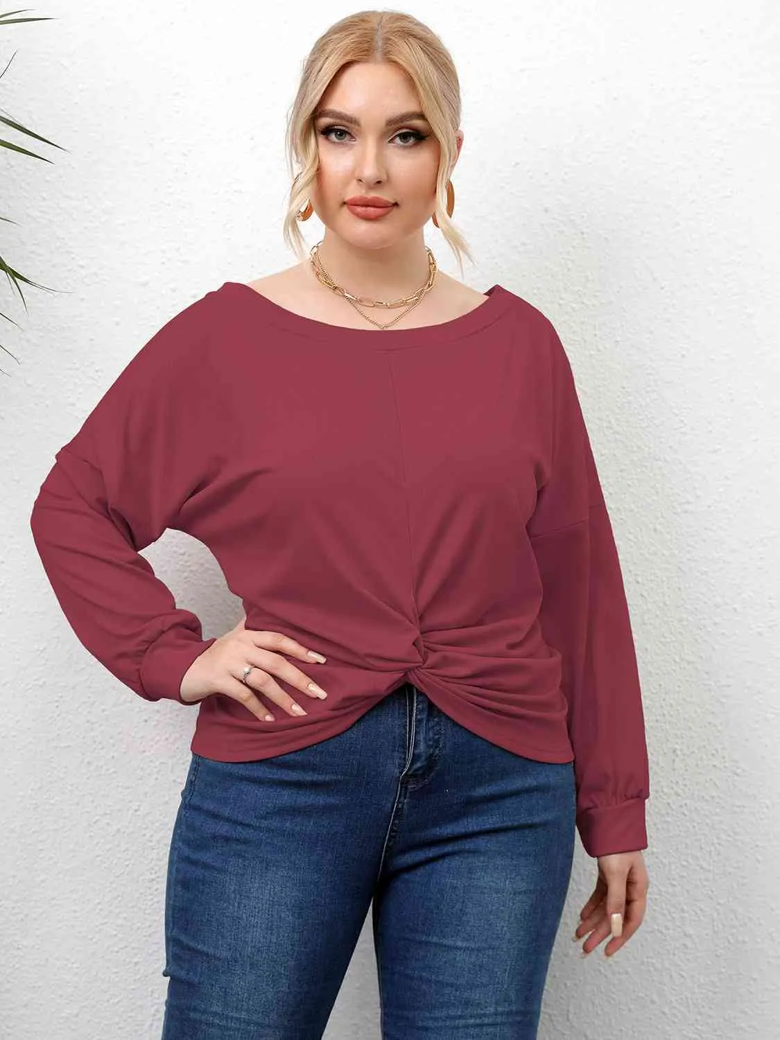 L.NY Plus Size Twisted Drop Shoulder T-Shirt
