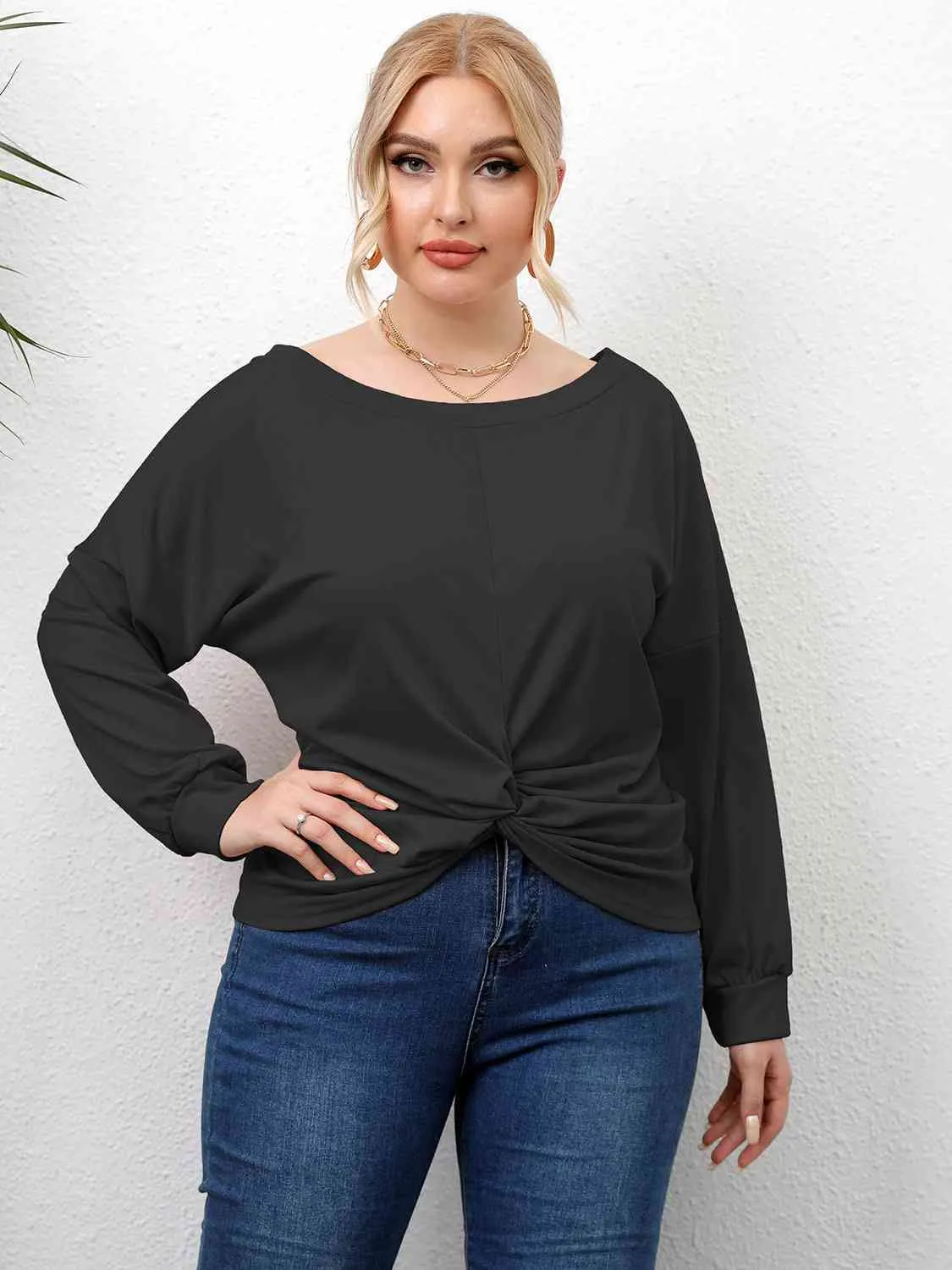 L.NY Plus Size Twisted Drop Shoulder T-Shirt