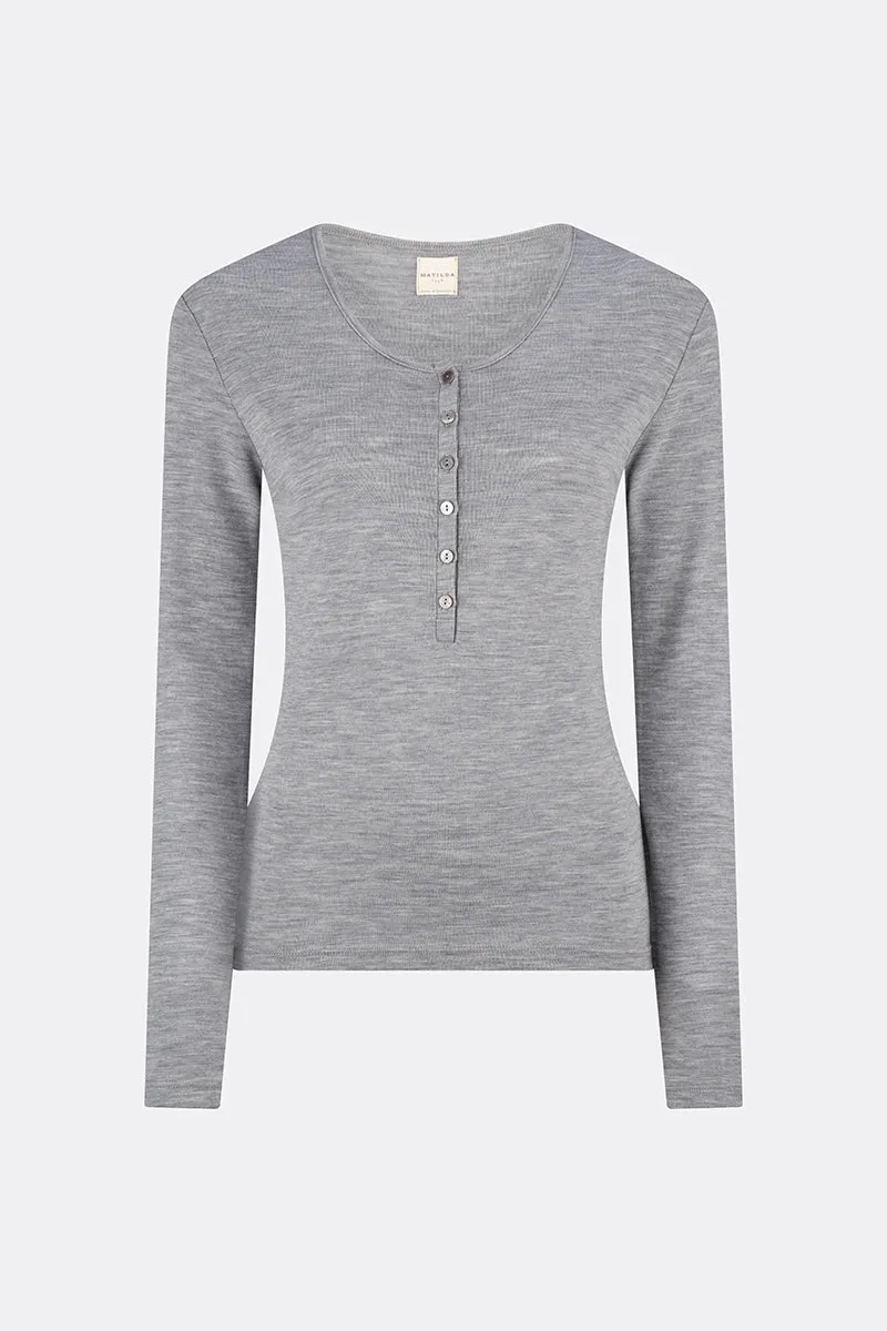 Marley Soft Merino Wool Henley Grey Granite