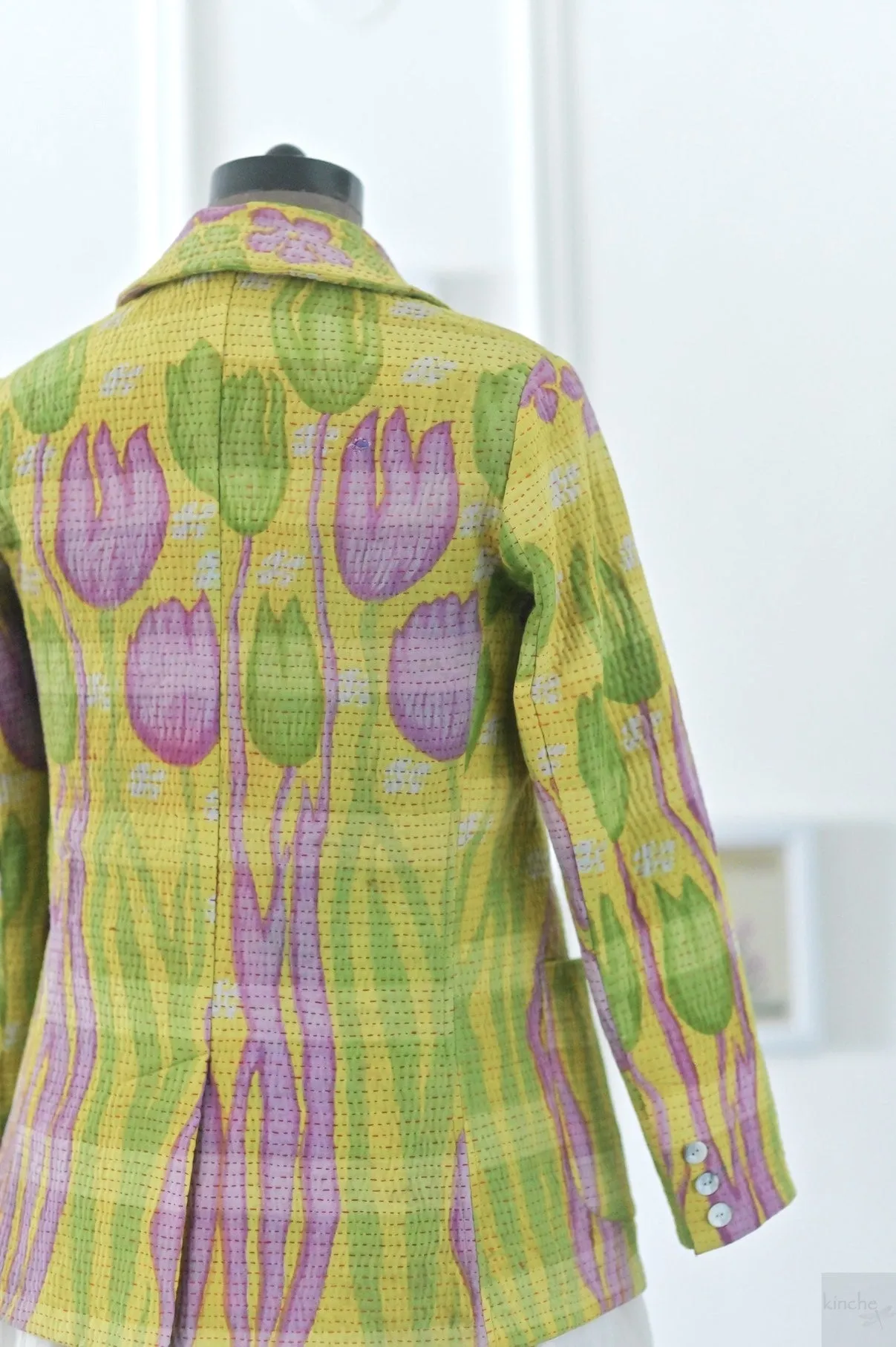 Medium, Noorie, Women's Stylish Kantha Quilted Blazer in Floral Print