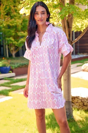 MENDED Crosby Shirt Dress Pink/Orange Vara Dogwood Print