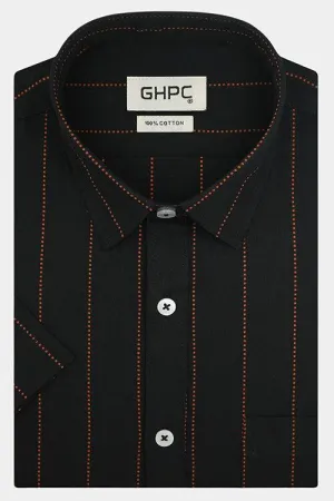 Men's 100% Cotton Chalk Striped Half Sleeves Shirt (Orange)