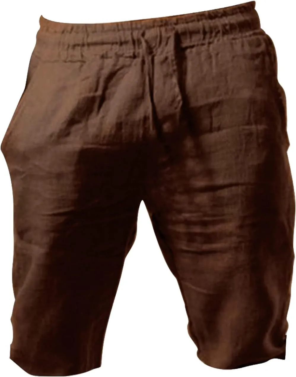 Mens Summer Cotton Linen Beach Shorts Lightweight Workout Gym Yoga Shorts Classic Fit Elastic Waist Short with Drawstring